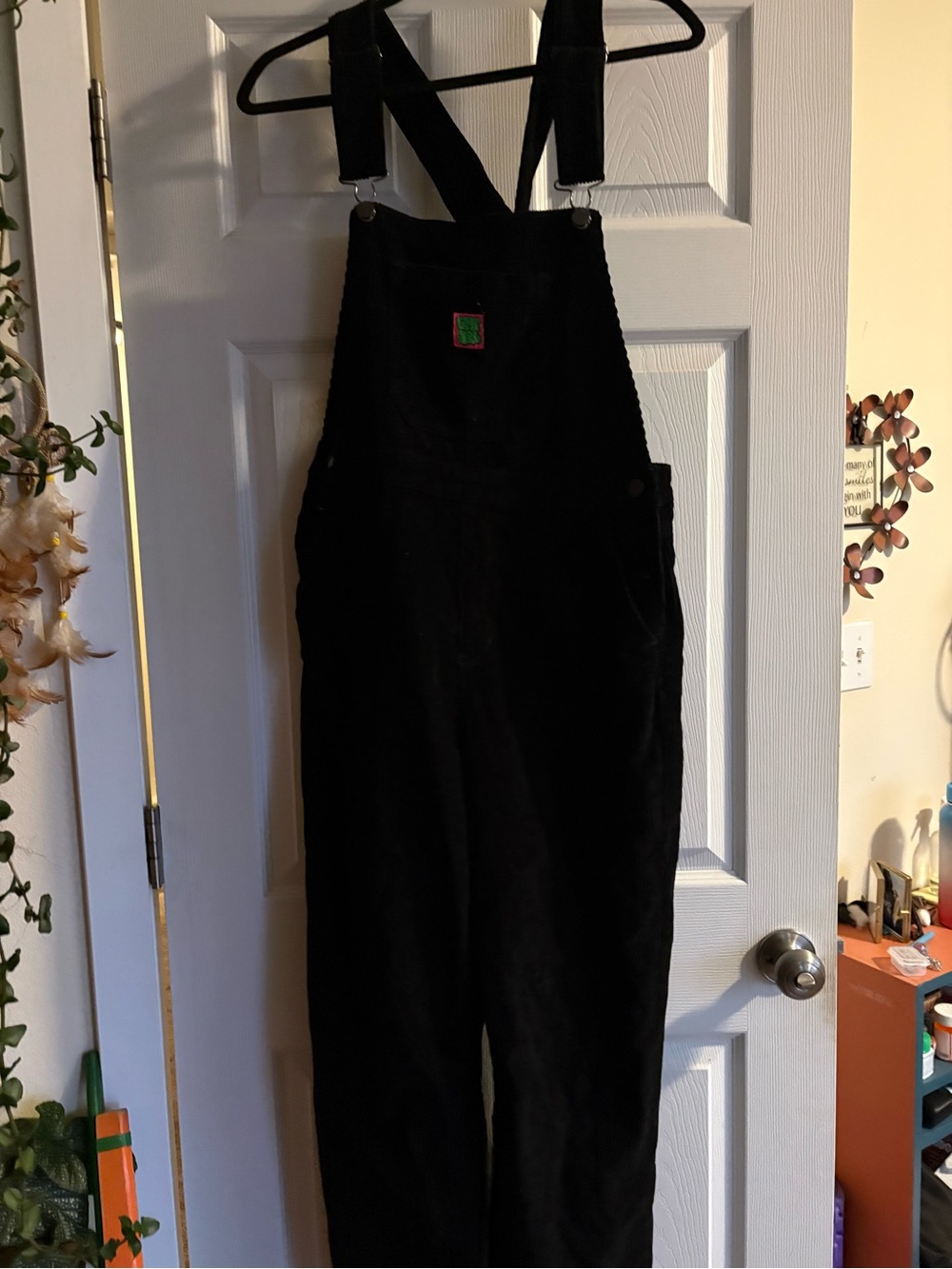 Black Women's Corduroy Overalls Jumpsuit with Front Bib